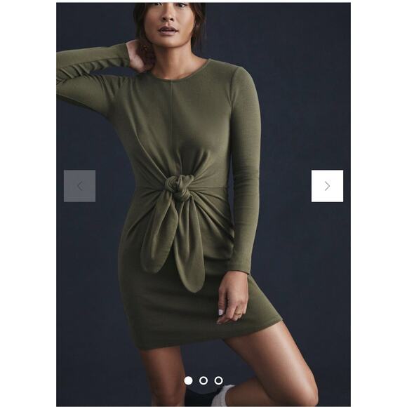 NWT Anthropologie Daily Practice Tie Front Mini Dress‎ Olive Green XS - Picture 1 of 8